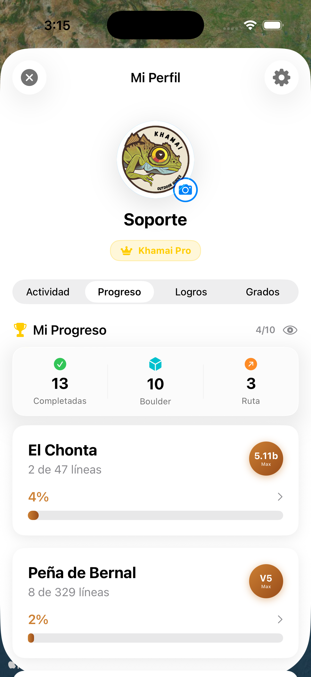 Listado de líneas de escalada